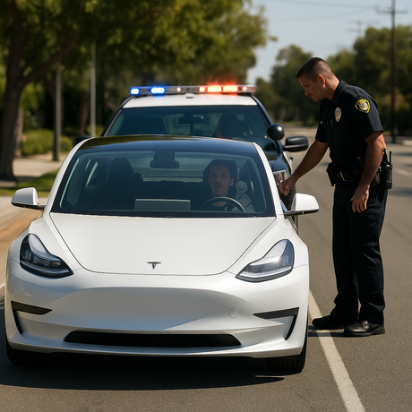 Tesla Model 3 being pulled over by a Police officer for no front license plate.
