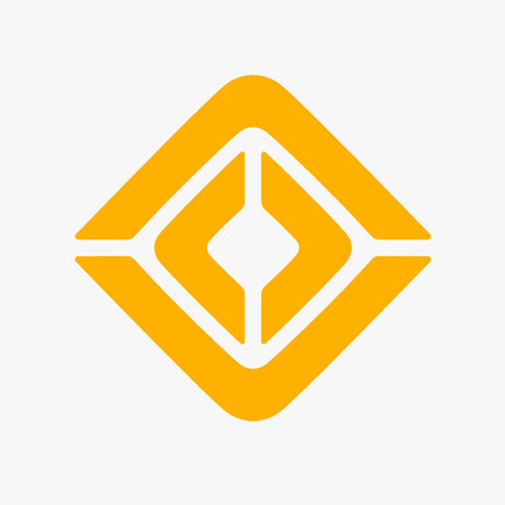 A stylized yellow diamond-shaped logo with a white center on a light background.