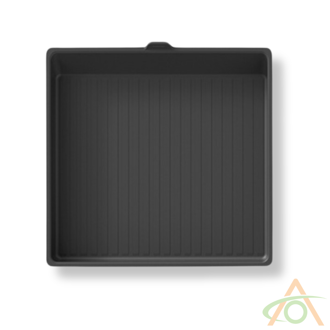 Abstract Oceans Center Console Liner for Cybertruck, a heavy-weight silicone black square pan with a ribbed interior, is perfect as a tray liner, viewed from above.