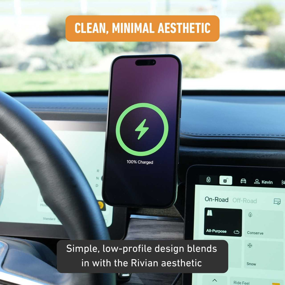 Phone mount dash anchor for Rivian R1T and R1S has a clean, minimal aesthetic