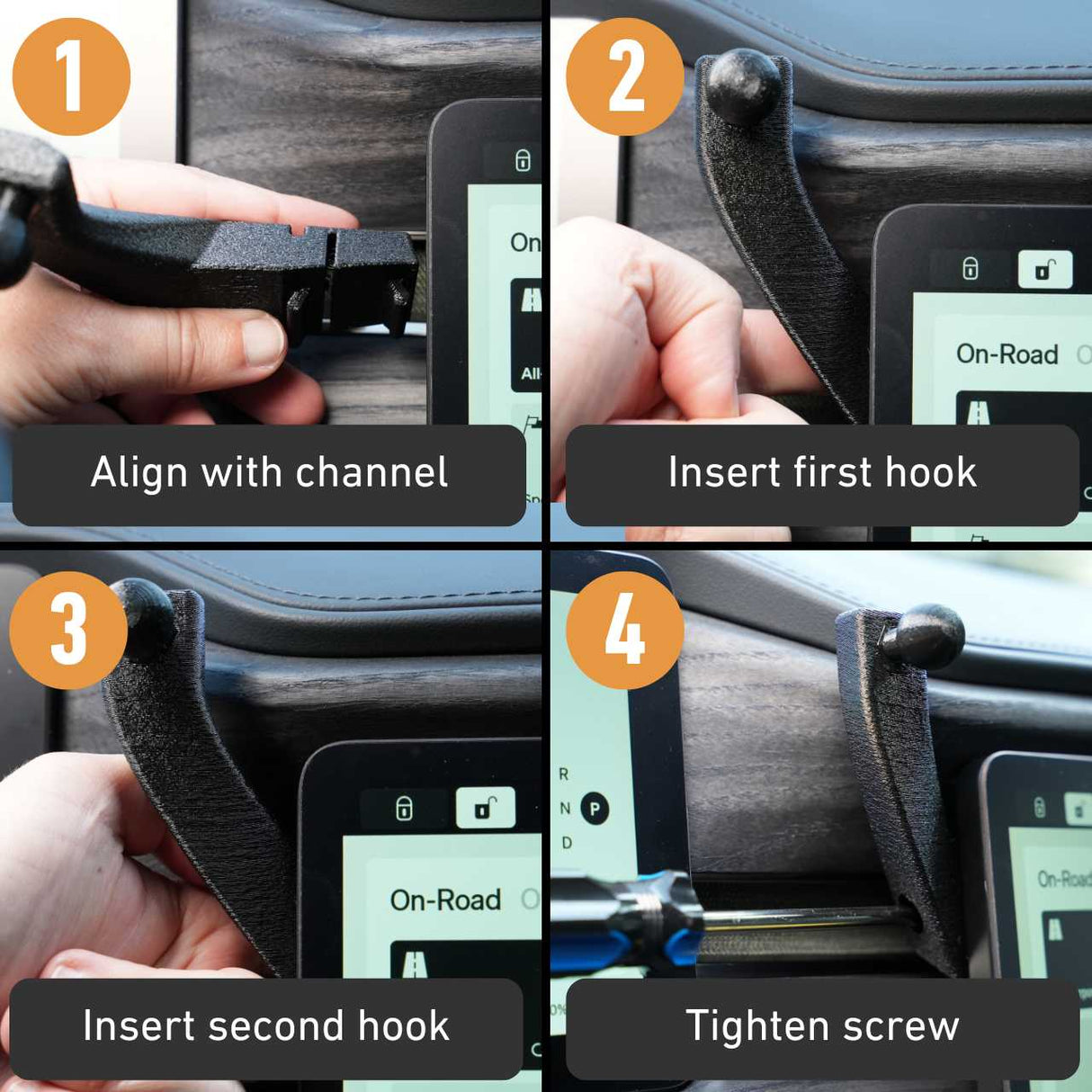 EveryAmp phone mount dash anchor installation instructions for a Rivian R1T or R1S