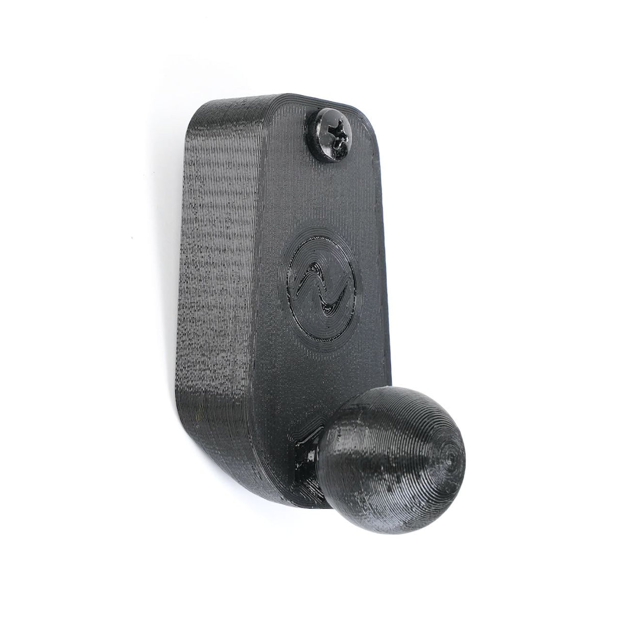 The EveryAmp Back Seat Tablet/Phone Mount Anchor for Rivian R1T and R1S is a black, wall-mounted 3D-printed hook, ideal as a seat back mount or accessory for your Rivian.