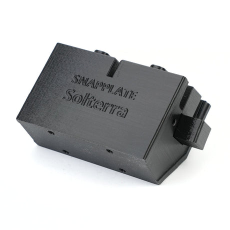 A black plastic EveryAmp SnapPlate Base for Subaru Solterra (2023-2025), designed as a replacement part with mounting features on the sides and bottom.