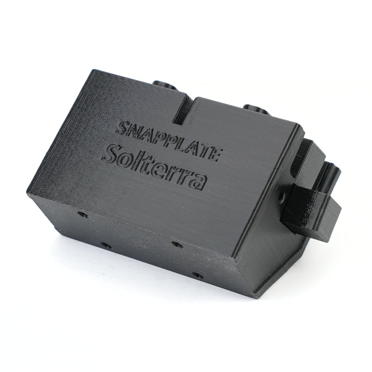 A black plastic EveryAmp SnapPlate Base for Subaru Solterra (2023-2025), designed as a replacement part with mounting features on the sides and bottom.