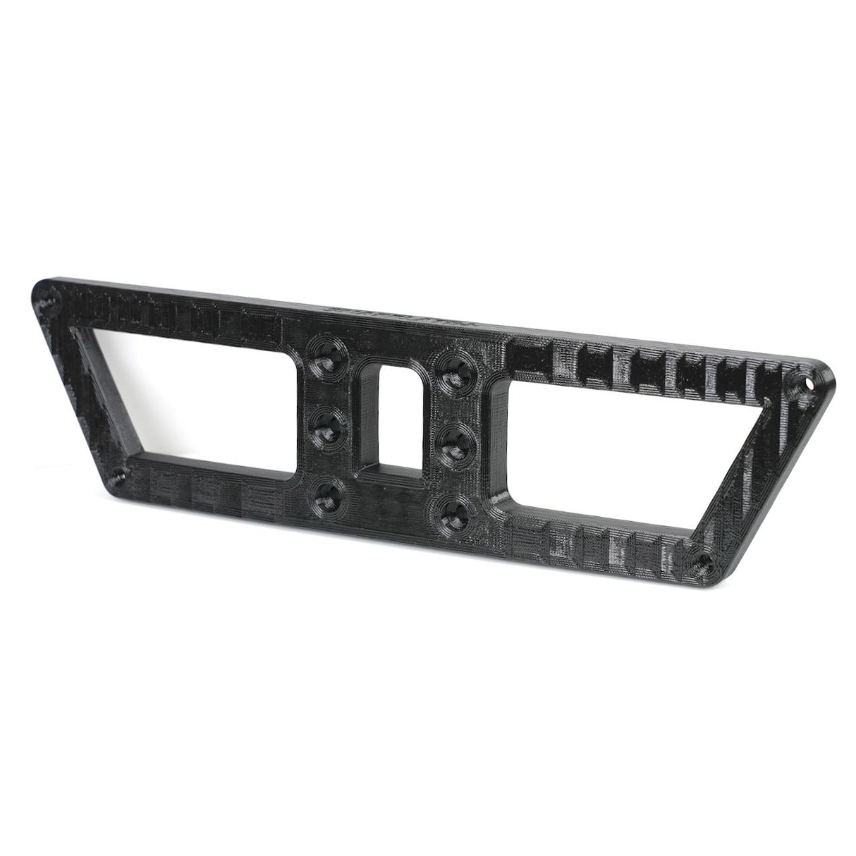 The SnapPlate+ Plate Mount - EU by EveryAmp is a black, rectangular license plate bracket made of plastic. It features mounting holes and a center cutout for easy attachment as a Euro number plate holder, shown on a white background.