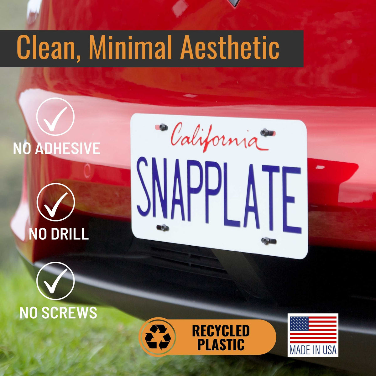 SnapPlate front license plate holders for the 2021 to 2015 Tesla Model X have a clean, minimal aesthetic