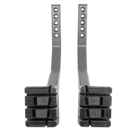 Two black metal adjustable brackets with square padded ends, made by EveryAmp for the SnapPlate+ Base - Tesla Model X (2026+), shown against a white background.