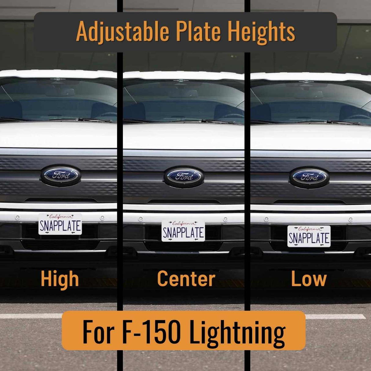 SnapPlate for Ford F-150 Lightning EV has adjustable plate heights