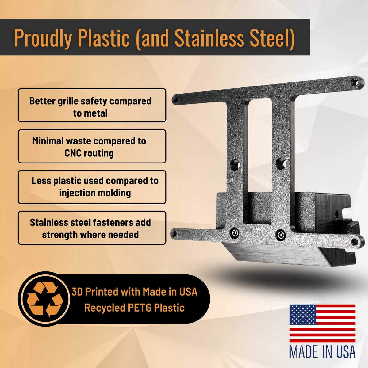 SnapPlate front license plate holders for the 2025-2023 Toyota bZ4X are made from 3D printed recycled plastic and stainless steel for optimal safety, strength, and minimal waste