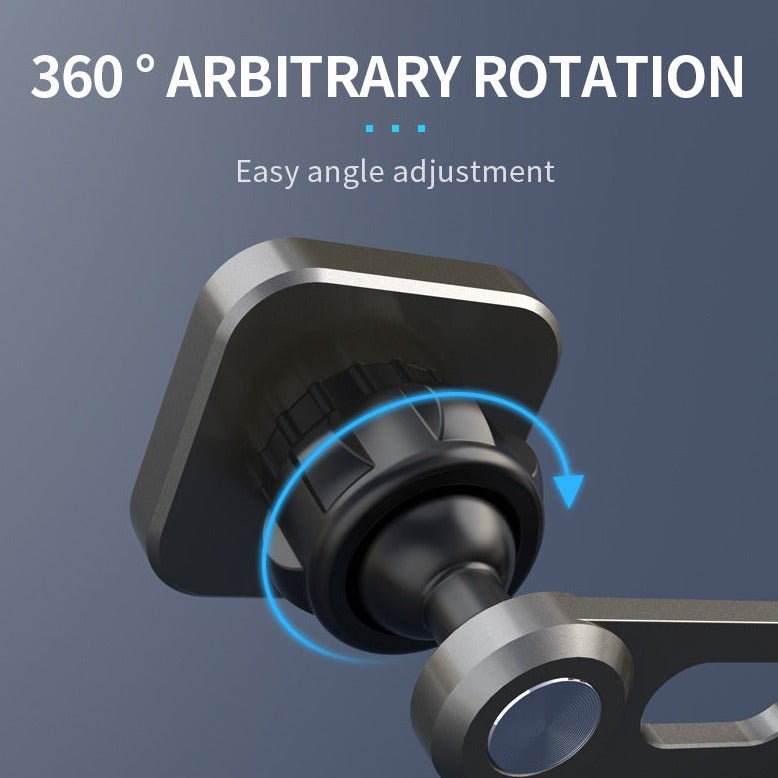 Close-up of the Tesery Official Store Center Screen Magnetic Phone Holder for Model 3/Y/S/X/Cybertruck, featuring a ball joint for 360° rotation and easy angle adjustment, displayed on a blue gradient background.