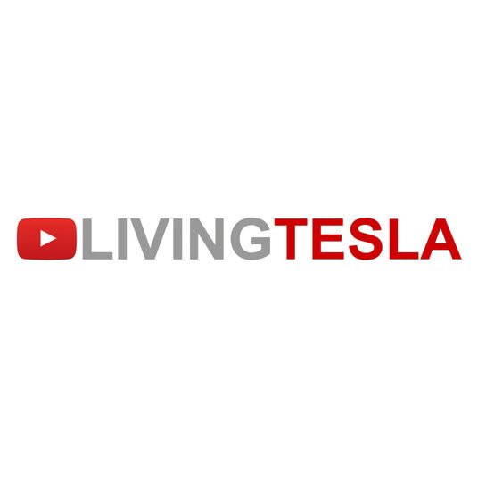 Logo with a red play button icon followed by Living Tesla in gray and red text.