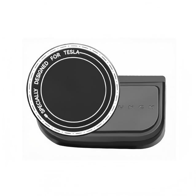The Tesery Official Store’s black Magnetic Dashboard Phone Mount for Model 3 Highland/Model Y Juniper securely holds your device and provides wireless charging, with a pad labeled "Specially Designed For Tesla.