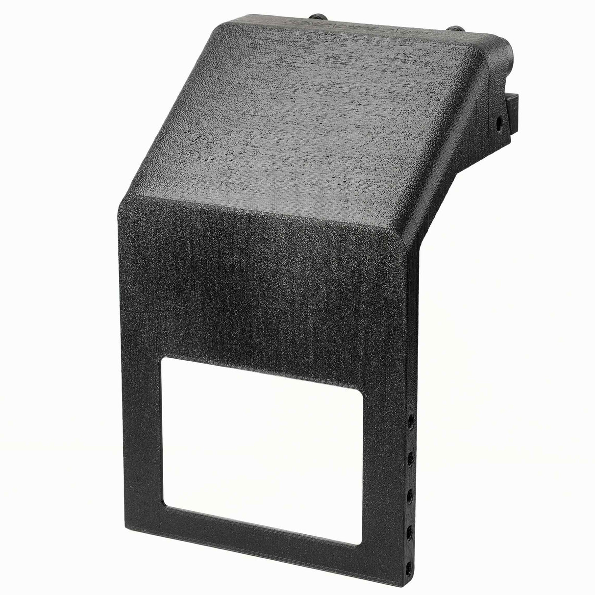 The EveryAmp SnapPlate Base for Rivian R1T & R1S (2025-2026) features a black, textured, rectangular plastic housing with an angled top and large front cutout, perfect for mounting screens or control panels in your vehicle.