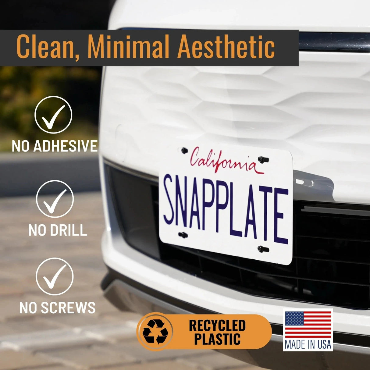 SnapPlate Bolt EUV has a clean, minimal aesthetic that doesn't require adhesives, screws, or drills to install