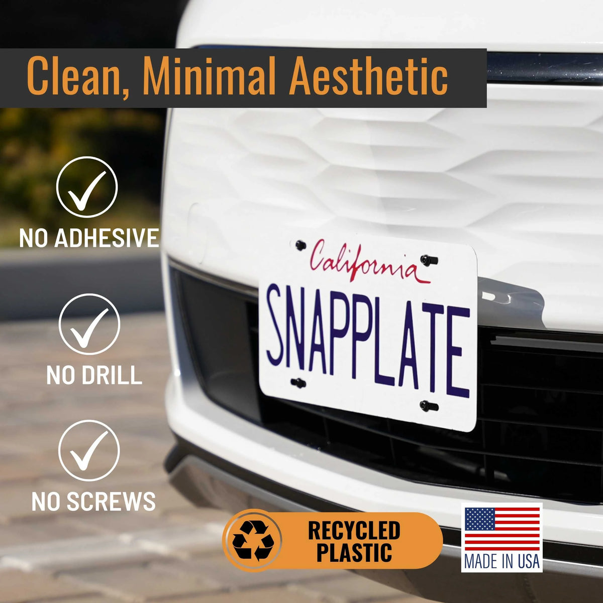 SnapPlate Bolt EUV has a clean, minimal aesthetic that doesn't require adhesives, screws, or drills to install