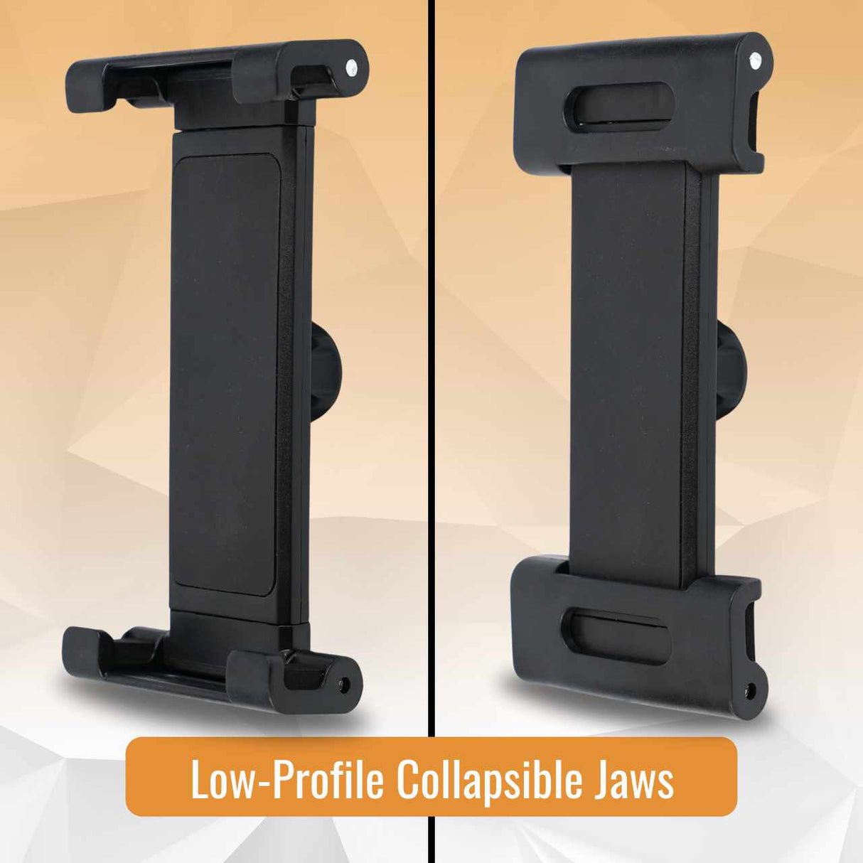 Universal tablet clamp mount with 17mm socket has collapsible jaws