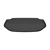 Black LinerX Front Cargo Liner for Rivian R2 (2027) with a ribbed surface, raised edges, and all-weather protection.
