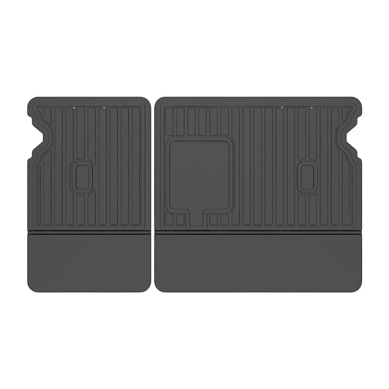 LinerX Second Row Seats Back Cover Mats for 2025-2026 Polestar 3—black, rectangular rubber mats with grooves and cut-outs, ideal rear seat protection accessories, shown on a plain white background.