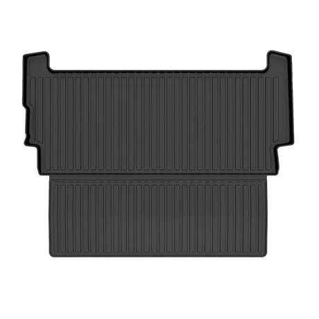 The LinerX Cargo Liner for 2022-2026 Rivian R1S by LinerX is a black, rectangular mat with raised edges and vertical ridges, offering custom-fit all-weather protection—perfect for your R1S. Shown on a white background.