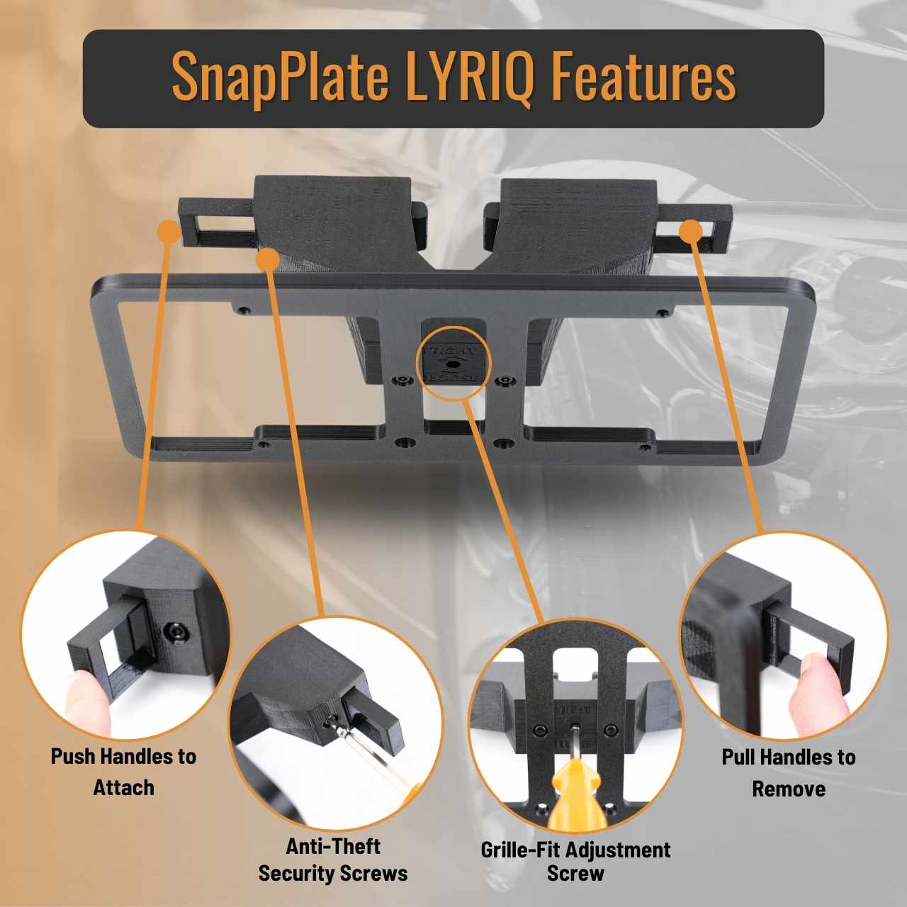 No-Drill Front Bumper License Plate Mounting Bracket | Grille Mount Holder For Cadillac Lyriq 2023-2024 - View #5