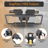 SnapPlate for Cadillac LYRIQ features easy push and pull attachment, anti-theft security screws, and adjustable grille fit