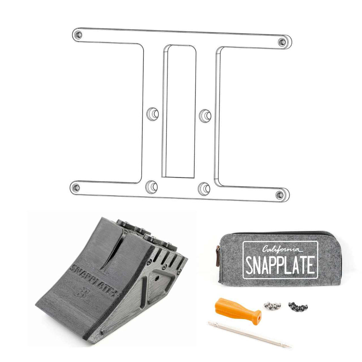 SnapPlate plus with a custom made to order plate mount for the 2017 Tesla Model 3