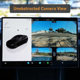 EveryAmp Tesla Model Y SnapPlate Front License Plate Holder pairs perfectly with your car’s dashboard display—see a 3D vehicle model and four clear camera views to monitor surroundings, especially when secured with anti-theft screws.