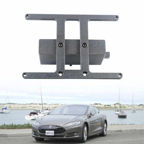 SnapPlate front license plate mount kits for the 2012 to 2016 Tesla Model S include a hardware kit with four black and four silver T25 torx security screws and a T25 screwdriver