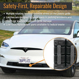 SnapPlate front license plate holders for the 2021 and up Tesla Model X have a safety optimized, repairable design