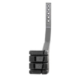 The EveryAmp SnapPlate+ Base for Tesla Model X (2026+) is a black metal bracket with a row of holes on its arm and three stacked clamps at the base, designed for the bumper camera, shown against a white background.
