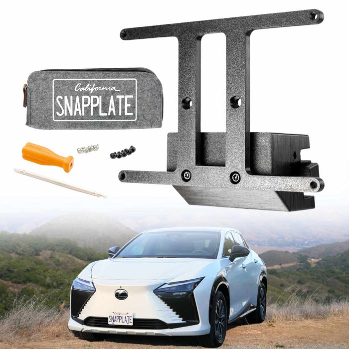 SnapPlate for Lexus RZ shown with the vehicle and hardware kit