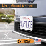 SnapPlate front license plate holders for the 2023 and up Subaru Solterra have a clean, minimal aesthetic