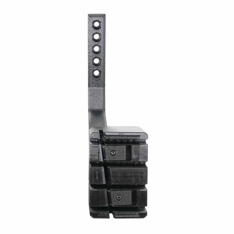 The EveryAmp SnapPlate+ Base - Tesla Model S Base (2026) is a black, L-shaped bracket for the 2026 Model S bumper camera, with five holes on the vertical side and three rectangular slots on the horizontal side.