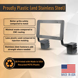 The EveryAmp Tesla Model S SnapPlate Front License Plate Holder is a plastic automotive grille part engineered for safety and reduced waste, utilizing less plastic and stainless hardware. Made from recycled PETG through 3D printing, this front license plate holder features a removable bracket and is fully compatible with the Tesla Model S SnapPlate. Proudly made in the USA.