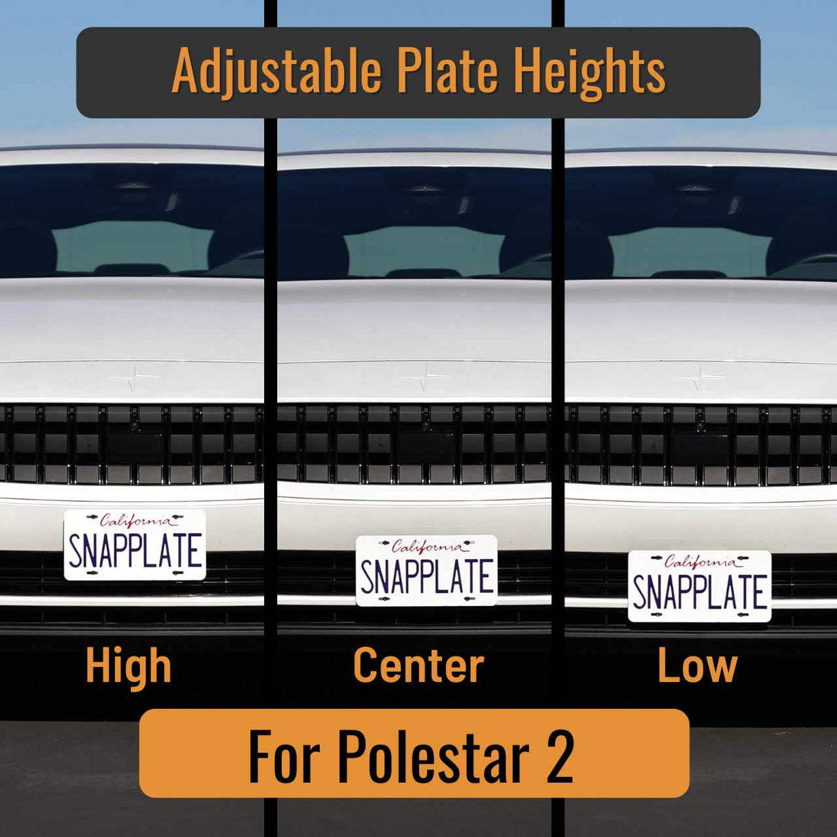 SnapPlate for Polestar 2 can be adjusted in three different heights