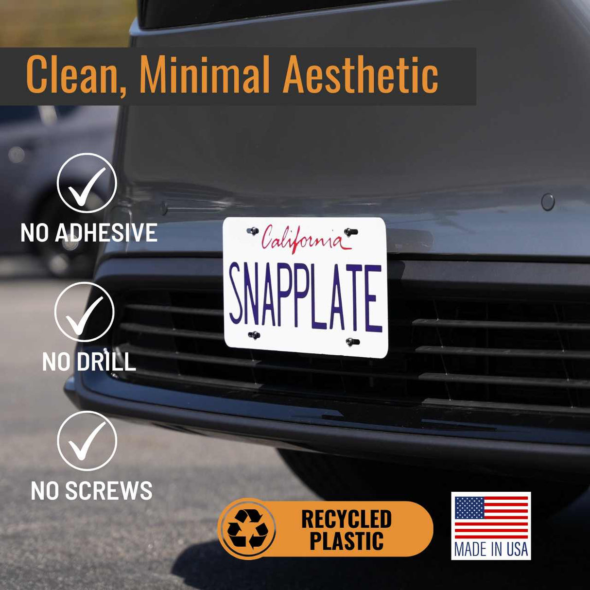 SnapPlate front license plate holders for the 2024 and up Toyota bZ4X have a clean, minimal aesthetic