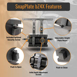 SnapPlate front license plate mounts for the 2023 and up Toyota bZ4X feature a simple pushbutton design with adjustable plate height and grille fit and an optional security screw