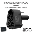 The A2Z CCS1 Charger to NACS Vehicle Adapter in black enables fast Level 3 DC charging of CCS1 vehicles with NACS connectors and comes with a carrying case.