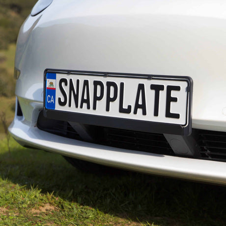 Close View Of A Euro Number Plate Installed On A Dual Base Snapplate On A Tesla Model Y