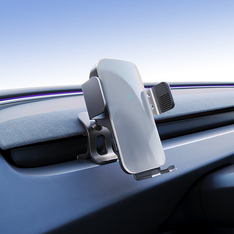 The Flexible Phone Holder for Model 3 Highland & Model Y Juniper from Tesery Official Store keeps your smartphone secure on your car dashboard, complementing a modern, minimalist interior.