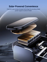 Cutaway view of the Tesery Flexible Phone Holder for Model 3 Highland & Model Y Juniper, highlighting its solar panel, copper coils, batteries, and gears that power its patented energy storage technology for reliable phone charging.