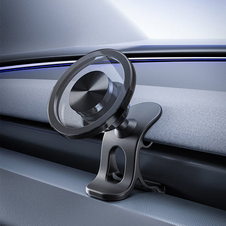 A Tesery Official Store Flexible Phone Holder for Model 3 Highland & Model Y Juniper is mounted on a car's dashboard.