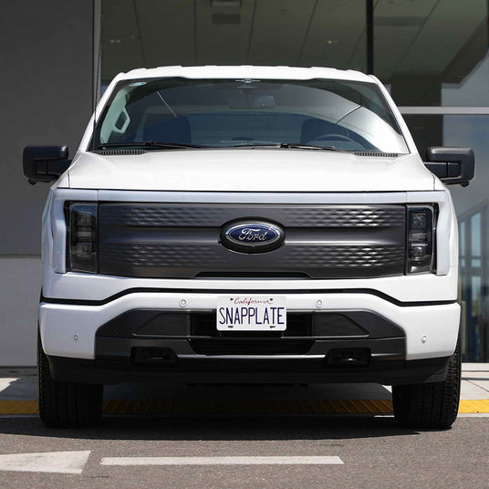 Ford electric truck featuring SnapPlate front license plate holder.