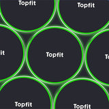A pattern of overlapping black circles with green outlines, each featuring "Topfit" in white text, reflects the sleek design of the Tesery Official Store Magnetic Wireless Charging Phone Holder for Model 3 Highland and Model Y Juniper.