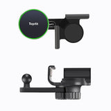 Top and side views of the black Tesery Official Store Magnetic Wireless Charging Phone Holder for Model 3 Highland & Model Y Juniper, featuring adjustable grips and a circular mounting pad.