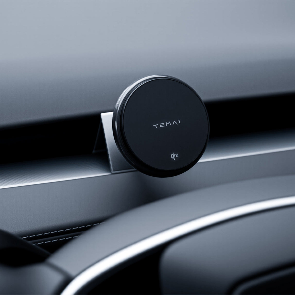 A MagSafe Phone Mount for Model Y and Model 3 from Tesery Official Store is attached to a car dashboard air vent.
