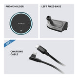 Image showing the MagSafe Phone Mount for Model Y and Model 3 by Tesery Official Store, featuring a round holder, left fixed base mount, and includes a charging cable as a gift.