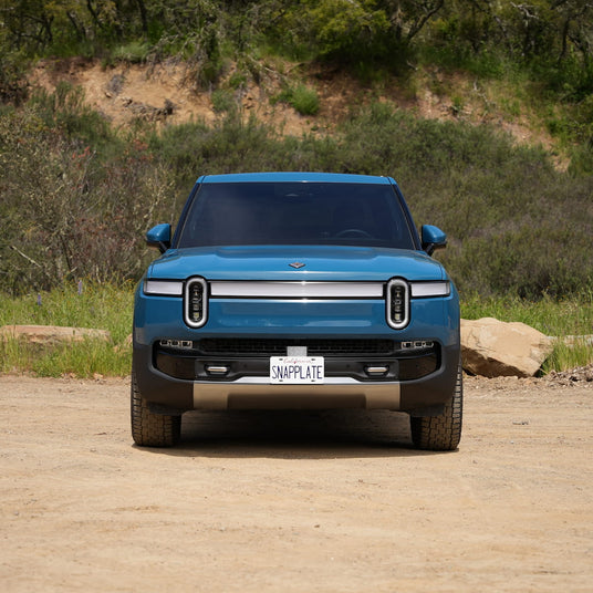 Rivian electric truck with SnapPlate license plate.