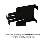 Black Infinity Shield Brackets by The Infinity Shield, shown with hooks on a white background. Includes 4 standard brackets per set—perfect for garage door sensor installations.