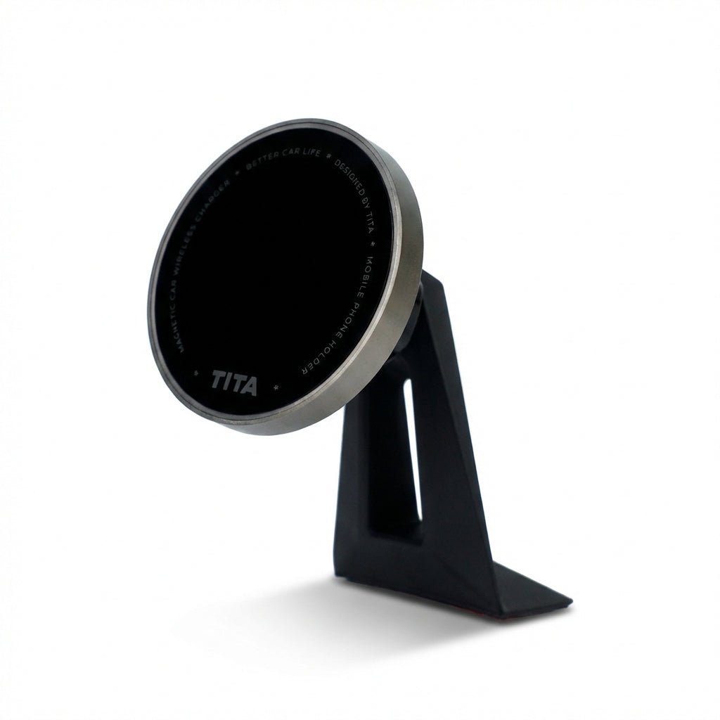 The Tesery MagLink HUD - OLED Magnetic Dashboard Display for Model Y Juniper / Model 3 Highland from Tesery Official Store is shown with its product wrapper, featuring a sleek black and silver design with a circular display on a triangular base.